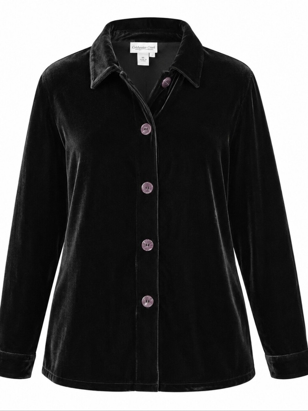 COLDWATER CREEK | Luxe Black Silk Blend Velvet Button Shirt Blouse Jacket | M